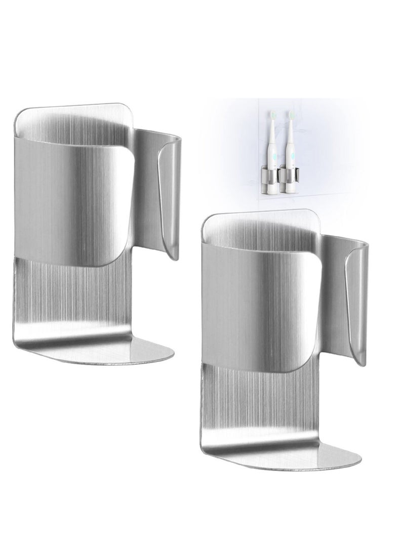 Captaintech 2 Pack Stainless Steel Toothbrush Holder, Waterproof Self Adhesive Wall Mounted Holder, Electric Toothbrush Holder, Suitable for Electric Toothbrush, Toothpaste, Facial Cleanser (Silver) - Image 1