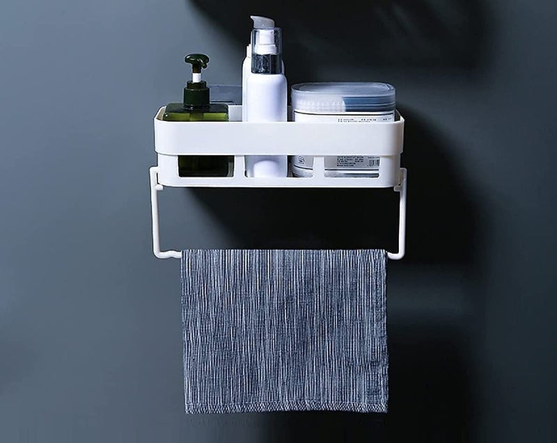 RIVA SALES Multipurpose Wall Mount Bathroom Shelf and Rack for Home and Kitchen SelfAdhesive Sticker Hooks Support Without Drilling Bathroom Organizer 4 Bathroom Shelf 2 Towel Hanger - Image 5