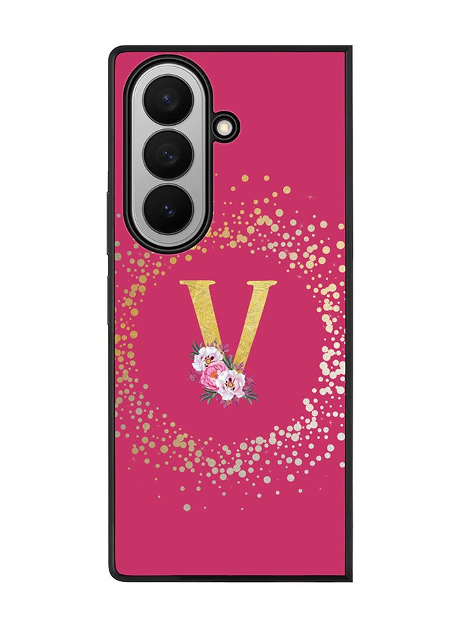 Stylizedd For Samsung Galaxy Z Fold7 Case,Slim fit Camera Protection, Shockproof Thin Phone cover  - Custom Monogram Floral - V ( Deep Pink )