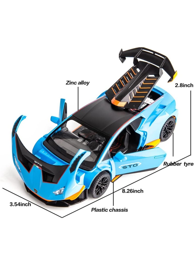 1:32 Lamborghini STO Hurricane Alloy Sports Car Model , Light & Sound Pull-Back Toy Car , Opening doors, Collectible Display , Model Car Gift For Boys And Girls Blue , 16.5 cm*8.5 cm*4.5 cm - Image 5