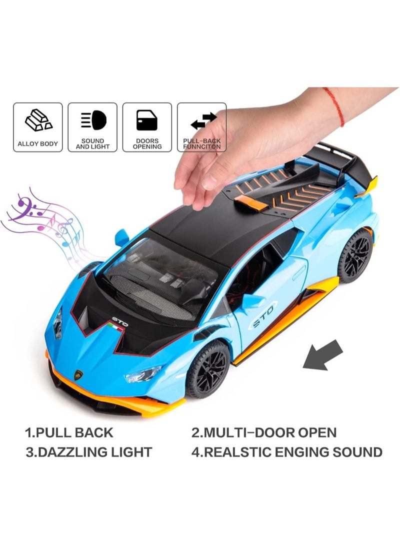 1:32 Lamborghini STO Hurricane Alloy Sports Car Model , Light & Sound Pull-Back Toy Car , Opening doors, Collectible Display , Model Car Gift For Boys And Girls Blue , 16.5 cm*8.5 cm*4.5 cm - Image 3