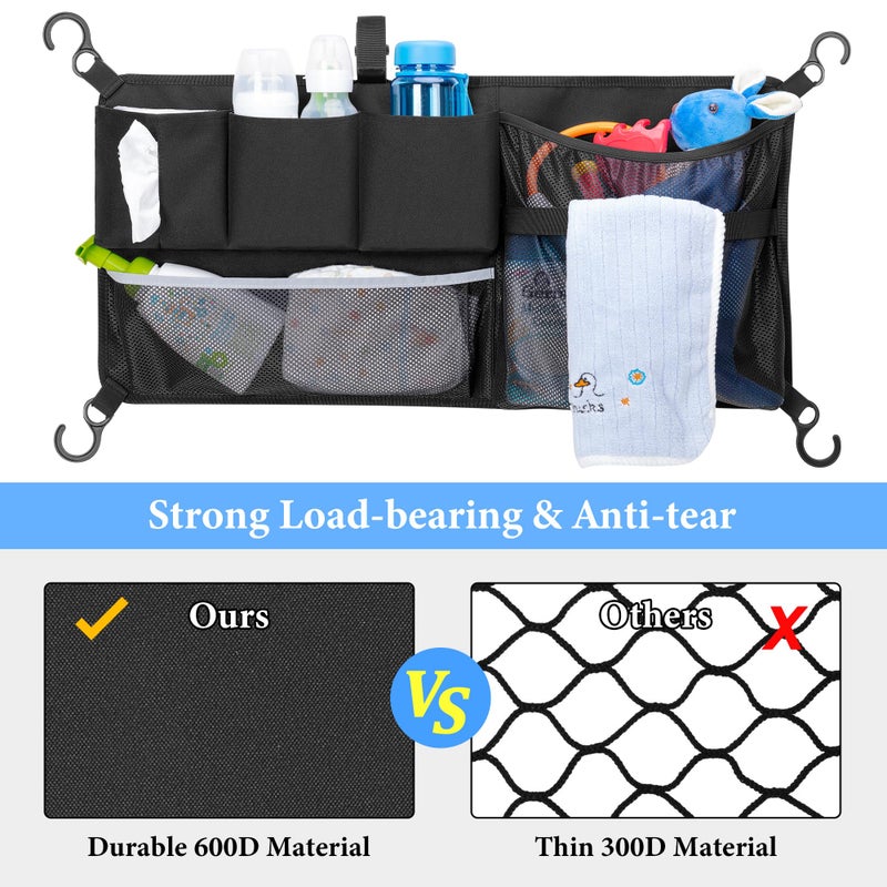 HODRANT Stroller Wagon Cargo Net, Stroller Wagon Accessories Organizer Compatible with WONDERFOLD All W-Series Models, Large Capacity Mesh Cargo Storage Net with Sorting Pockets for Dry Wet Separation - Image 5