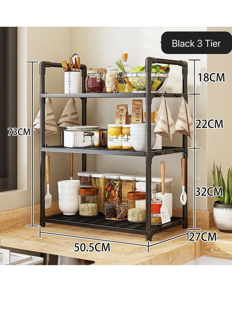 3 Tier Storage Shelves Kitchen Bakers Rack with Storage Cabinet Cupboard Organizer Bookcase Microwave Oven Stand for Living Room And Kitchen 50x27x73cm - Image 3