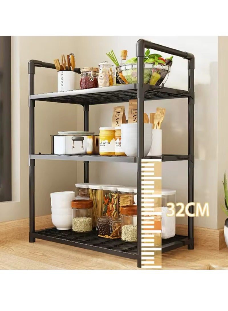 3 Tier Storage Shelves Kitchen Bakers Rack with Storage Cabinet Cupboard Organizer Bookcase Microwave Oven Stand for Living Room And Kitchen 50x27x73cm - Image 2