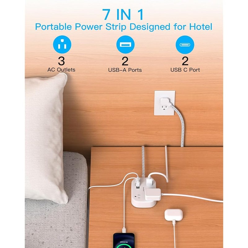 One Beat Cruise Ship Essentials Travel Power Strip with USB C, Flat Plug Extension Cord with 3 Outlets, 4 USB Ports (2 USB C), 5 Desk Wall Outlet Extender - Image 2
