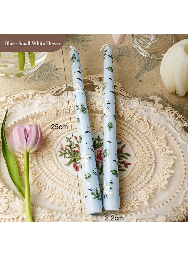 2Pcs Light Blue Taper Candles with White Flower Print, Delicate Floral Long Candles for Dining, Wedding, Home Decor - Image 2