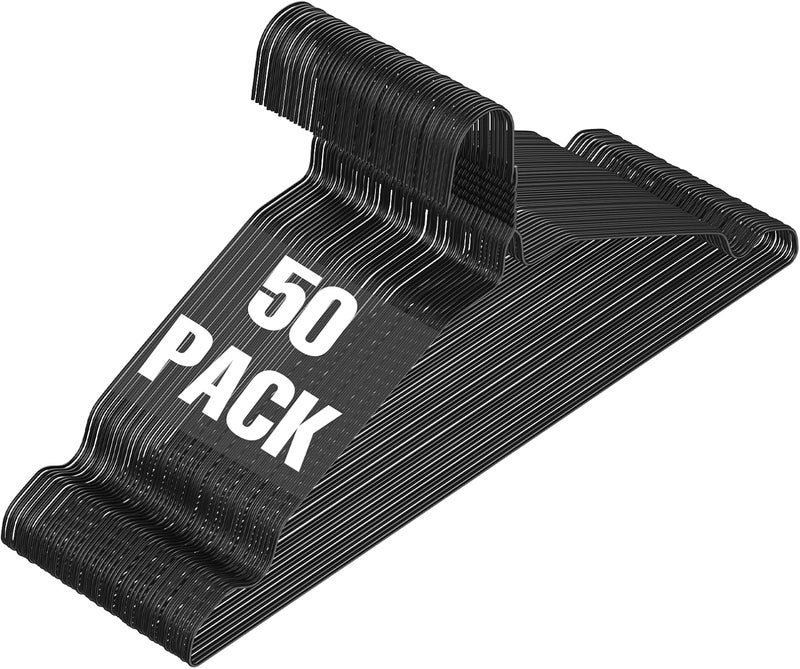 SPECILITE Wire Metal Clothes Hangers Bulk 50 Pack with Groove, 16.7 Inch, 12 Gauge Ultra Thin, Non Slip, for Standard Size Suits, Shirts, Pants, Skirts, Black - Image 1