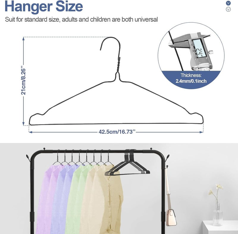 SPECILITE Wire Metal Clothes Hangers Bulk 50 Pack with Groove, 16.7 Inch, 12 Gauge Ultra Thin, Non Slip, for Standard Size Suits, Shirts, Pants, Skirts, Black - Image 5
