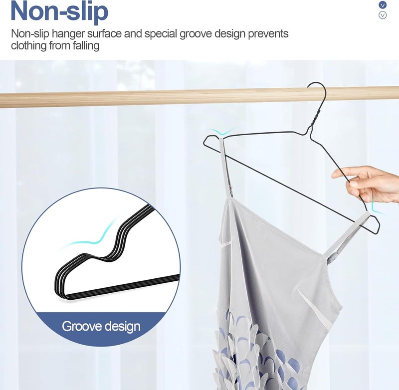 SPECILITE Wire Metal Clothes Hangers Bulk 50 Pack with Groove, 16.7 Inch, 12 Gauge Ultra Thin, Non Slip, for Standard Size Suits, Shirts, Pants, Skirts, Black - Image 4
