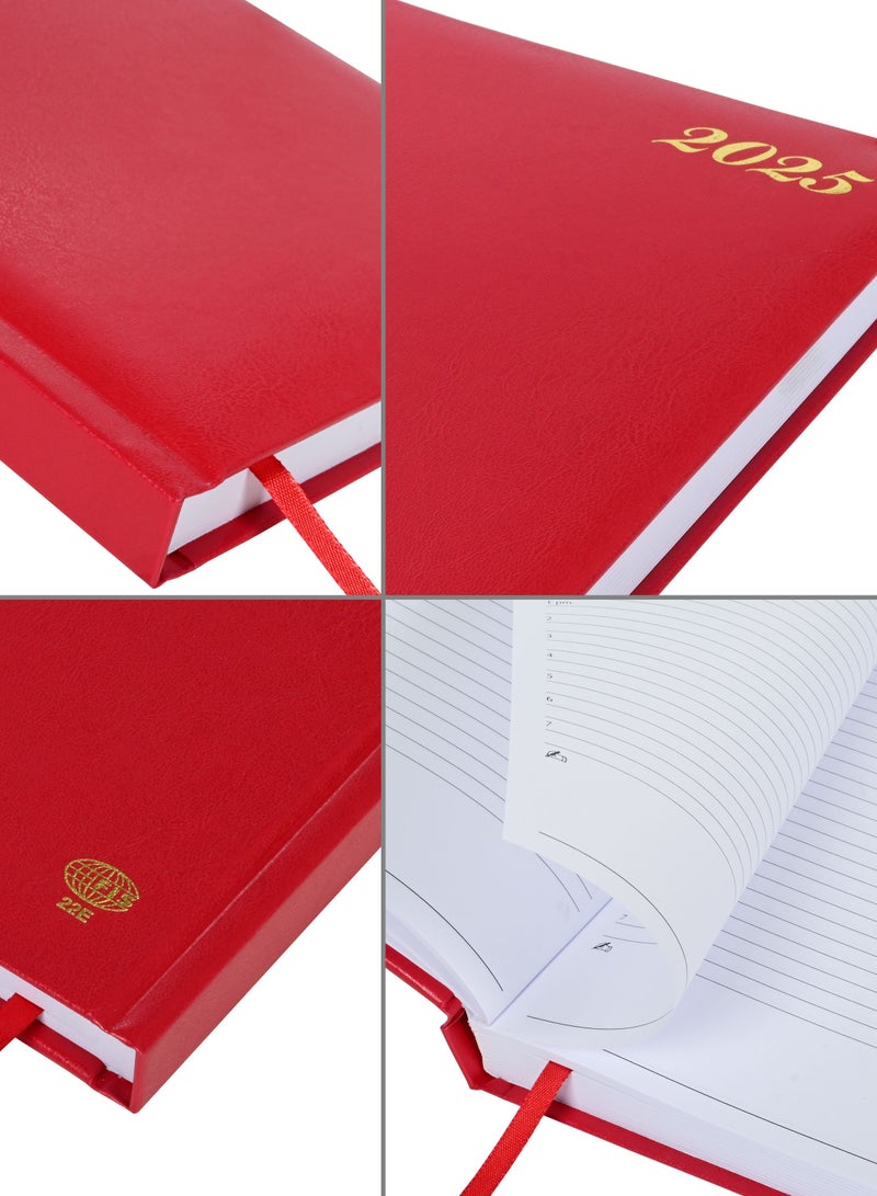 Fis 2025 A5 Diary,Gold Corners,English Vinyl 1Side Padded Red -FSDI22E25RE