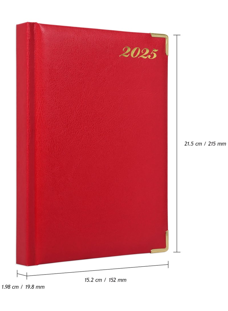 Fis 2025 A5 Diary,Gold Corners,English Vinyl 1Side Padded Red -FSDI22E25RE