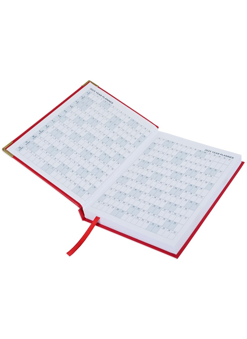 FIS Fis 2025 A5 Diary,Gold Corners,English Vinyl 1Side Padded Red -FSDI22E25RE  - Image 3