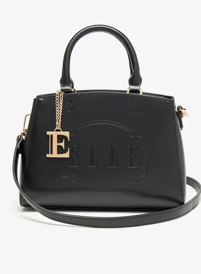 ELLE Women Monogram Embossed Tote Bag with Zip Closure and Double Handle