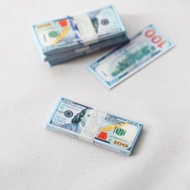 SXFSE Dollhouse Decoration Accessories 112 Dollhouse Ornament 100 Pcs Mini Simulation Dollar Toy Banknote 100 - Image 2