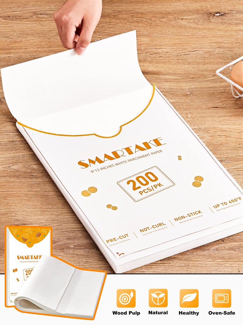 SMARTAKE 200 Pcs Parchment Paper Baking Sheets, 9x13 Inch Non-Stick Precut Baking Parchment, Suitable for Baking Grilling Air Fryer Steaming Bread Cup Cake Cookie and More (White) - Image 3