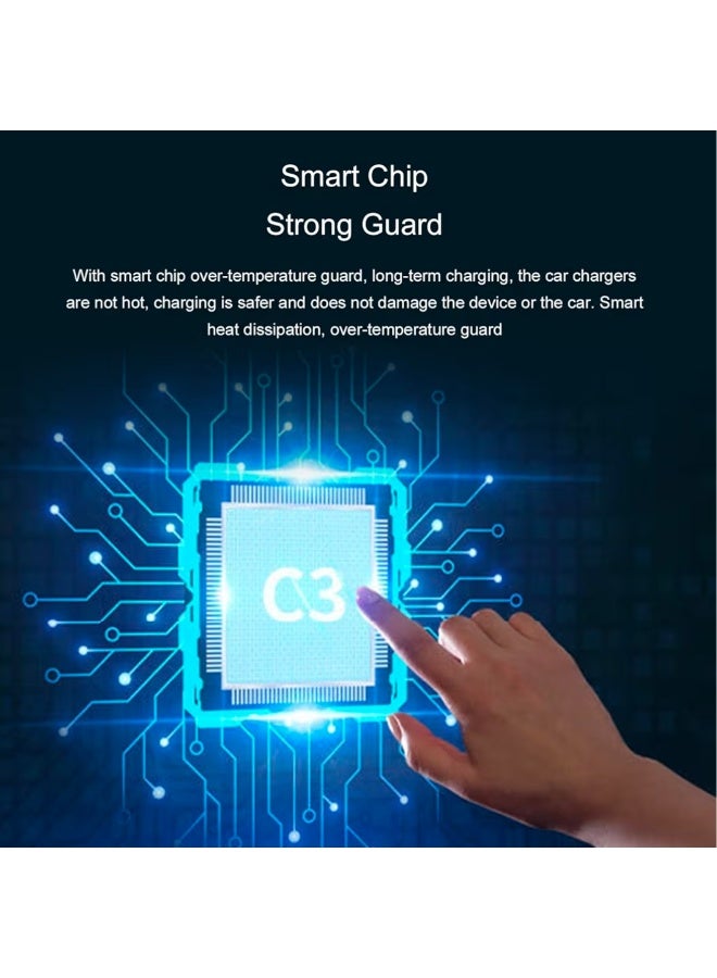 شاحن سيارة سريع 4 في 1 بقدرة 120 واط مع كابل قابل للسحب، منفذ Type‑C + USB، وتقنية PD 3.0 وإضاءة LED - Image 4