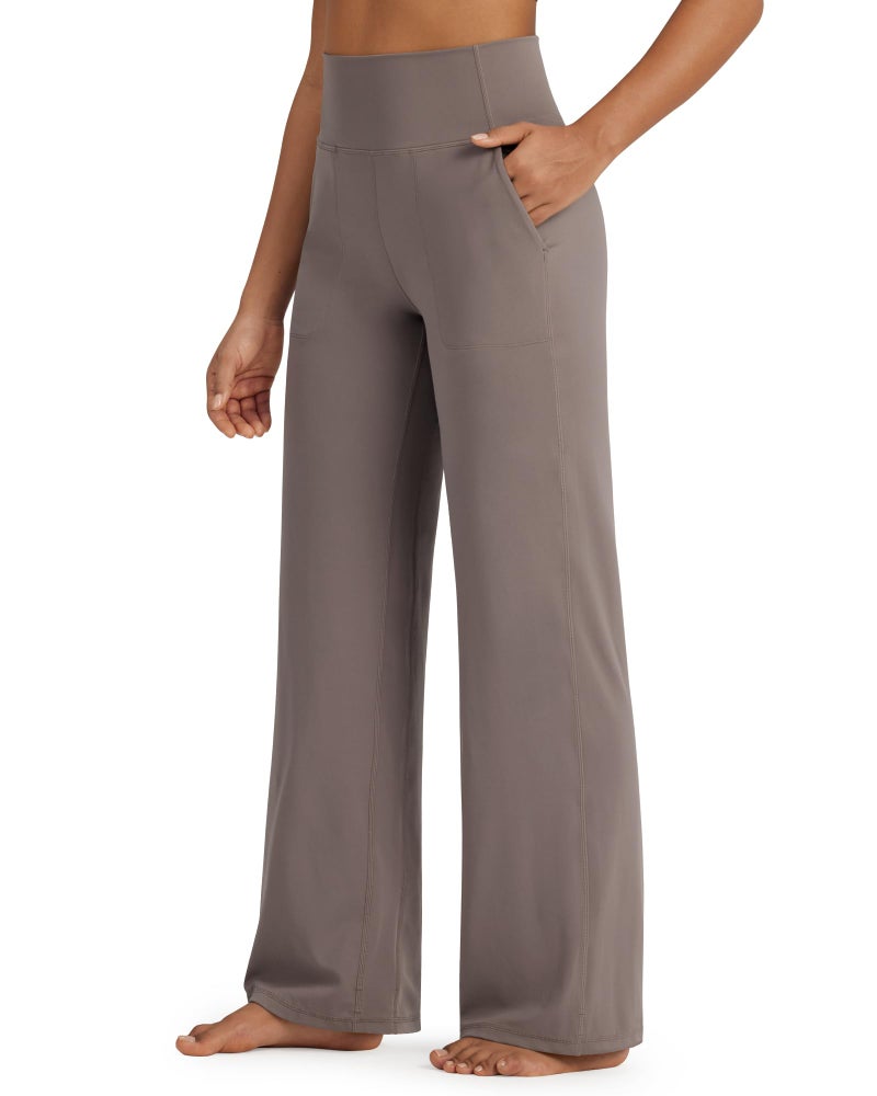 G4Free Wide Leg Yoga Pants Womens High Waist Loose Comfy Pants Dressy Casual Trouser with Pockets TaupeLPetite - Image 2
