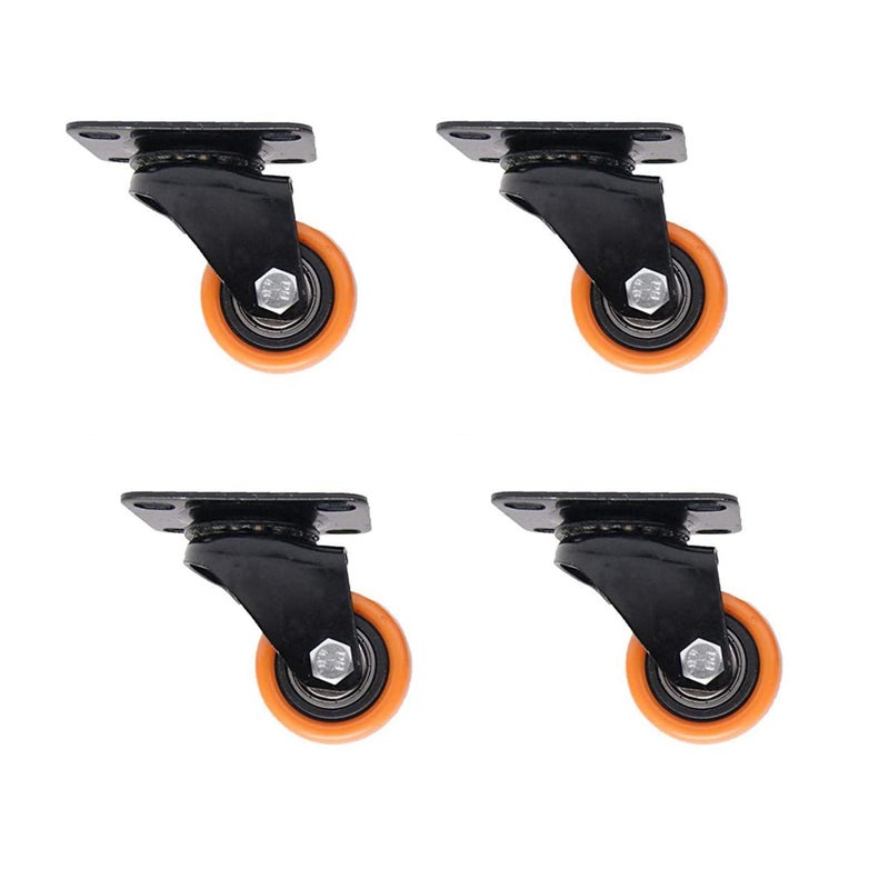 BOSNEY Bosney Polyurethane PU Swivel Caster Wheels Orange with 360 Degree Top Plate 15 inch Pack of 4 all without Locking Catser for home and office 
