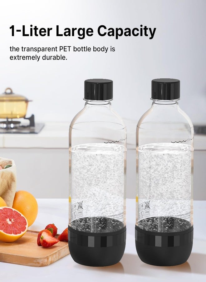 زجاجات صانع الصودا PinPure، زجاجات صودا قابلة لإعادة الاستخدام وخالية من مادة BPA (عبوة من قطعتين)، زجاجات مياه غازية سعة 1 لتر مانعة للتسرب مع غطاء محكم، متوافقة مع معظم صانعات الصودا، لون أسود - Image 4