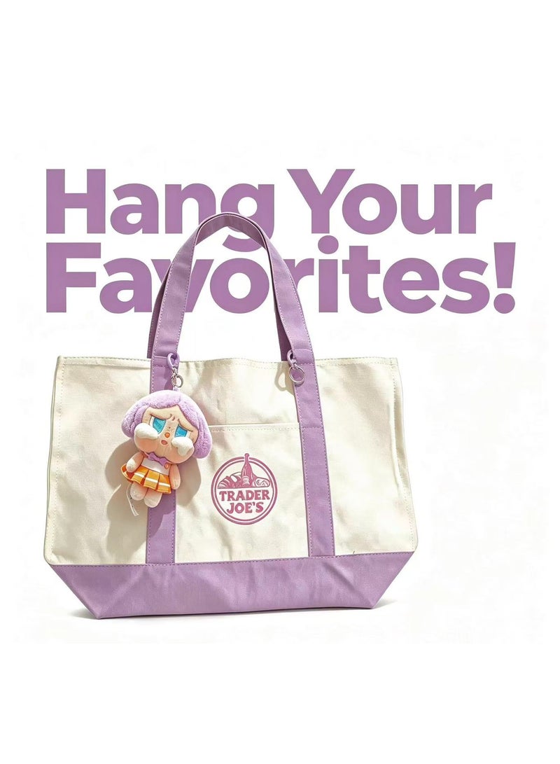 Trader Joe's Large Canvas Reusable Grocery Shoulder Tote Bag with Blank Surface for Personal DIY Painting Sticker Decorations- Lavender Purple - Image 2