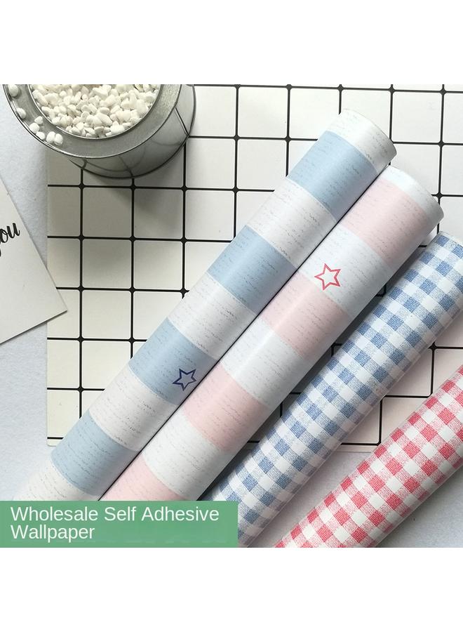 Bluejw Moisture-proof Self-adhesive Pvc Wallpaper Self-adhesive Bedroom Student Cartoon Plaid Wallpaper Cabinet Wardrobe Desktop Dormitory Sticker - Image 2