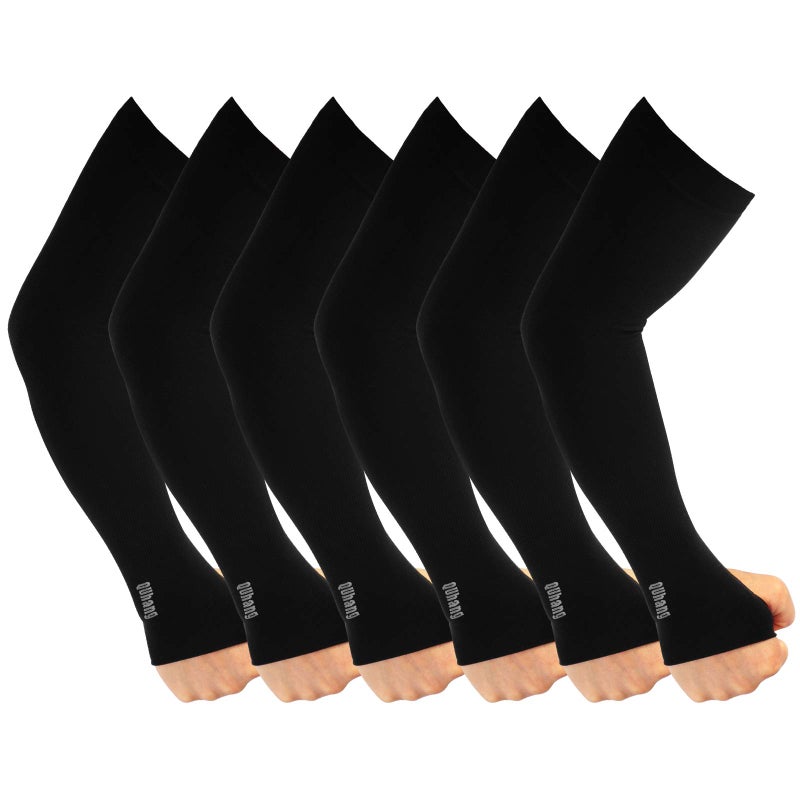 QUhang 6 Pairs Arm Compression Sleeves for Women Men Outdoor UPF50 UV Protection Sun Sleeves Cooling Tattoo Black Sleeves with Thumb Hole - Image 1