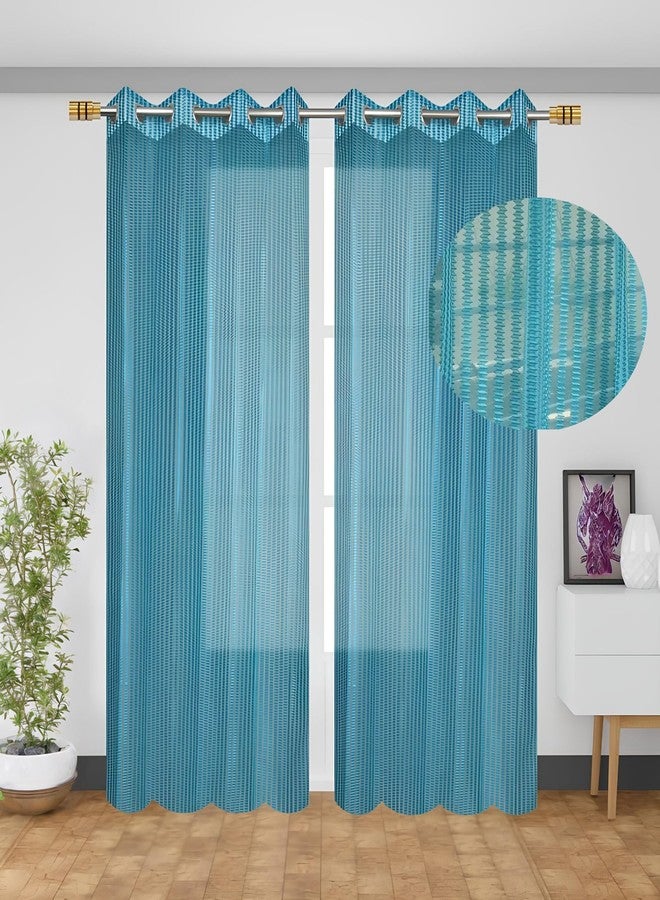 YUKANY Zig Zac Tissue Transparent Plain Net Sheer Door & Windows Grommets Curtains | Parda | Pack of 2 (Aqua Blue, 4 x 5 ft) - Image 2