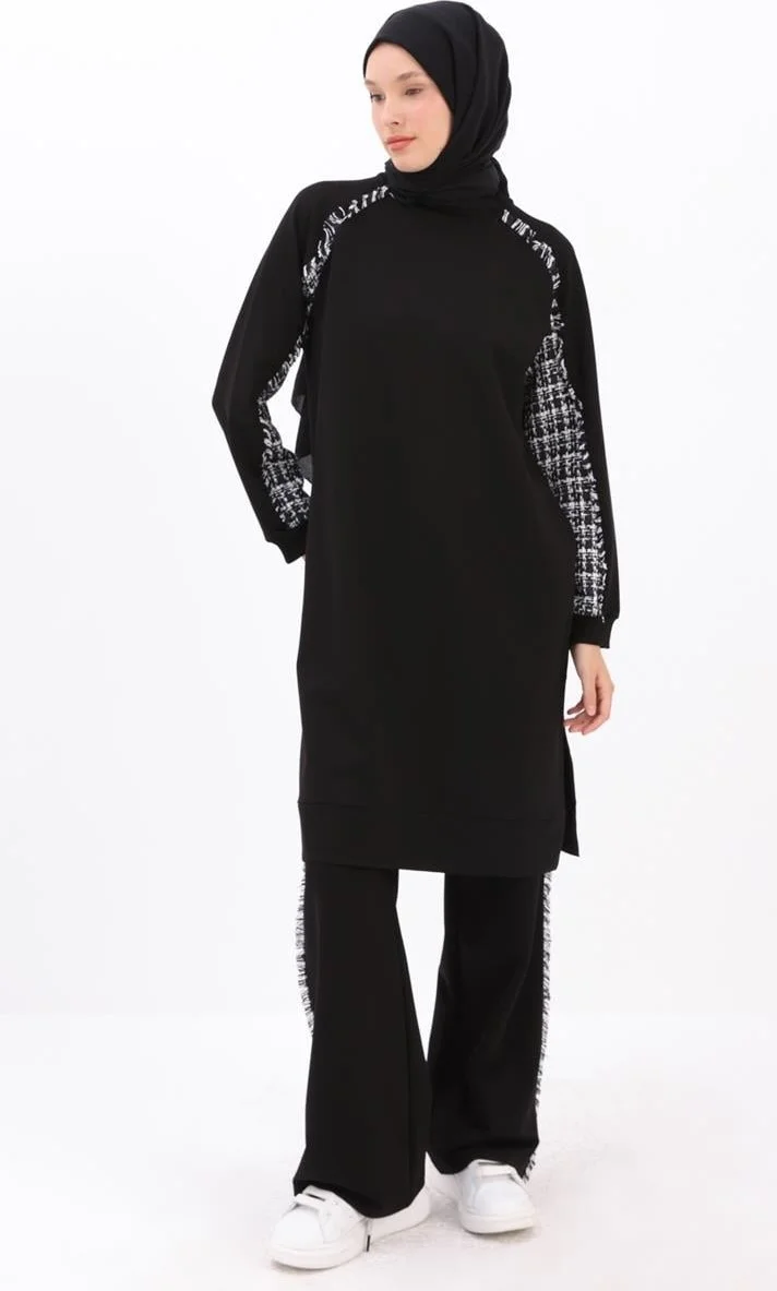 Allday Black-Tweed Garni Detailed Trouser Set