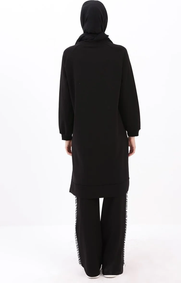 Allday Black-Tweed Garni Detailed Trouser Set