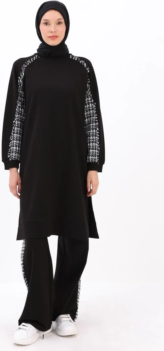 Allday Black-Tweed Garni Detailed Trouser Set