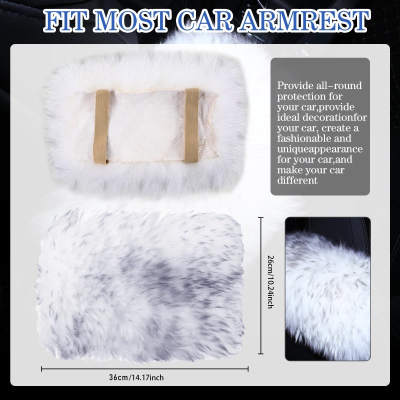 Frienda Furry Armrest Cover Auto Center Console Cover Car Soft Console Pad, Real Sheepskin Wool Soft Fluffy Auto Center Armrest Pad for Most Car Decoration Protector(Gray) - Image 2