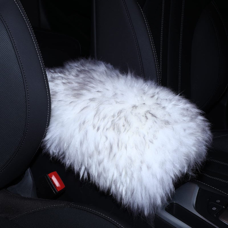 Frienda Furry Armrest Cover Auto Center Console Cover Car Soft Console Pad, Real Sheepskin Wool Soft Fluffy Auto Center Armrest Pad for Most Car Decoration Protector(Gray) - Image 1