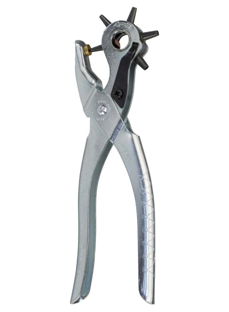 Leather Hole Punch Tool Set Heavy Duty 6 Size Revolving Leather Belt Hand Hole Puncher for Belts, Watch Bands, Straps, Dog Collars, Saddles, Shoes, Fabric, DIY Home or Craft Projects (9'', Silver)  - Image 3