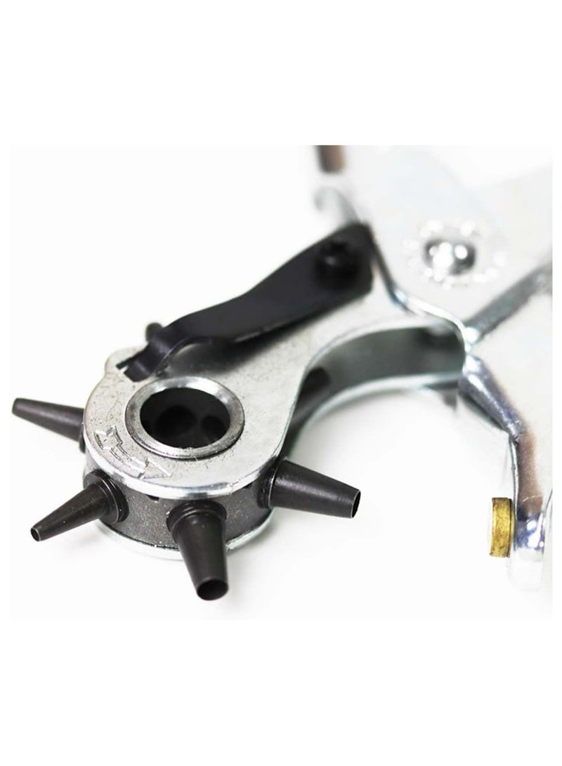 Leather Hole Punch Tool Set Heavy Duty 6 Size Revolving Leather Belt Hand Hole Puncher for Belts, Watch Bands, Straps, Dog Collars, Saddles, Shoes, Fabric, DIY Home or Craft Projects (9'', Silver)  - Image 2