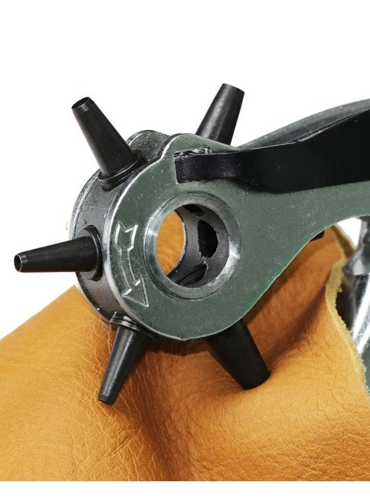 Leather Hole Punch Tool Set Heavy Duty 6 Size Revolving Leather Belt Hand Hole Puncher for Belts, Watch Bands, Straps, Dog Collars, Saddles, Shoes, Fabric, DIY Home or Craft Projects (9'', Silver)  - Image 1
