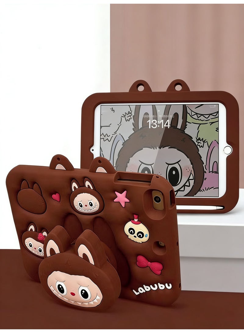 Labubu Kids Case for iPad Mini 6th/7th Generation – BPA-Free EVA Shockproof & Dustproof Shell with Detachable Strap, Built-in Handle/Stand & Pencil Holder, Brown - Image 1