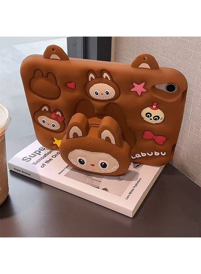 Labubu Kids Case for iPad Mini 6th/7th Generation – BPA-Free EVA Shockproof & Dustproof Shell with Detachable Strap, Built-in Handle/Stand & Pencil Holder, Brown - Image 2