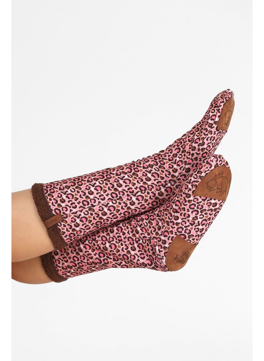 Hamur Dough Women's Colorful Patterned Winter Socks Anti-Slip Booties CRP-046 Leopard Brown Wellsoft  - Image 2