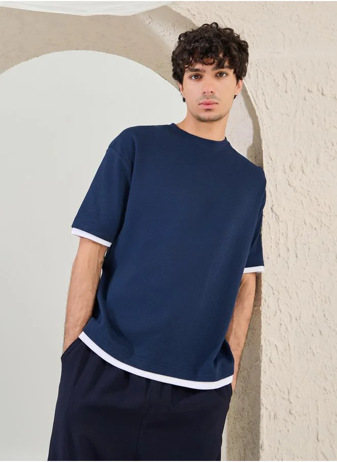 Styli Plain Contrast Detail Oversized T-Shirt