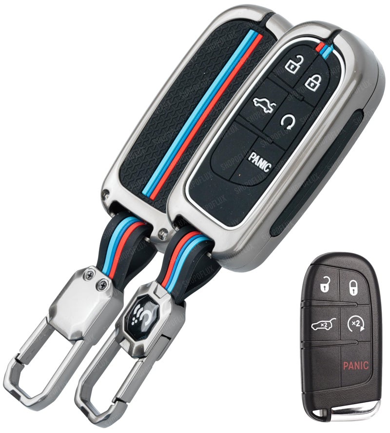SHOPOFLUX Metal Key Cover Compatible for Jeep Meridian, Compass, Trailhawk, 5 Button Smart Key - Image 1
