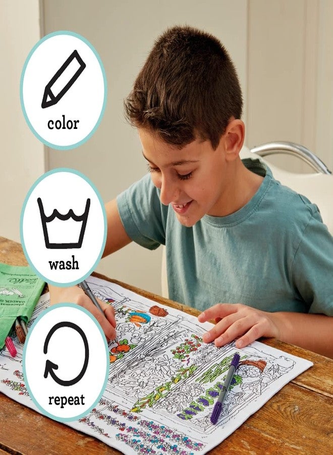 eatsleepdoodle Fruit and Vegetable placemat in its own Cotton Bag to Color-in Features a Fun, Educational Coloring Placemat, Washable Felt tip Fabric Markers Included - Image 3