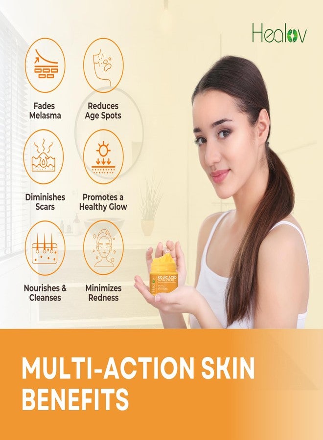 Healov كريم حمض الكوجيك - كريم لتفتيح البشرة للبقع العمرية، فرط التصبغ، المناطق الحساسة - مزيل للبقع الداكنة، يقلل من حب الشباب، الندوب، ويوحد اللون - لوشن حمض الكوجيك لمظهر أكثر إشراقًا وتألقًا - Image 3