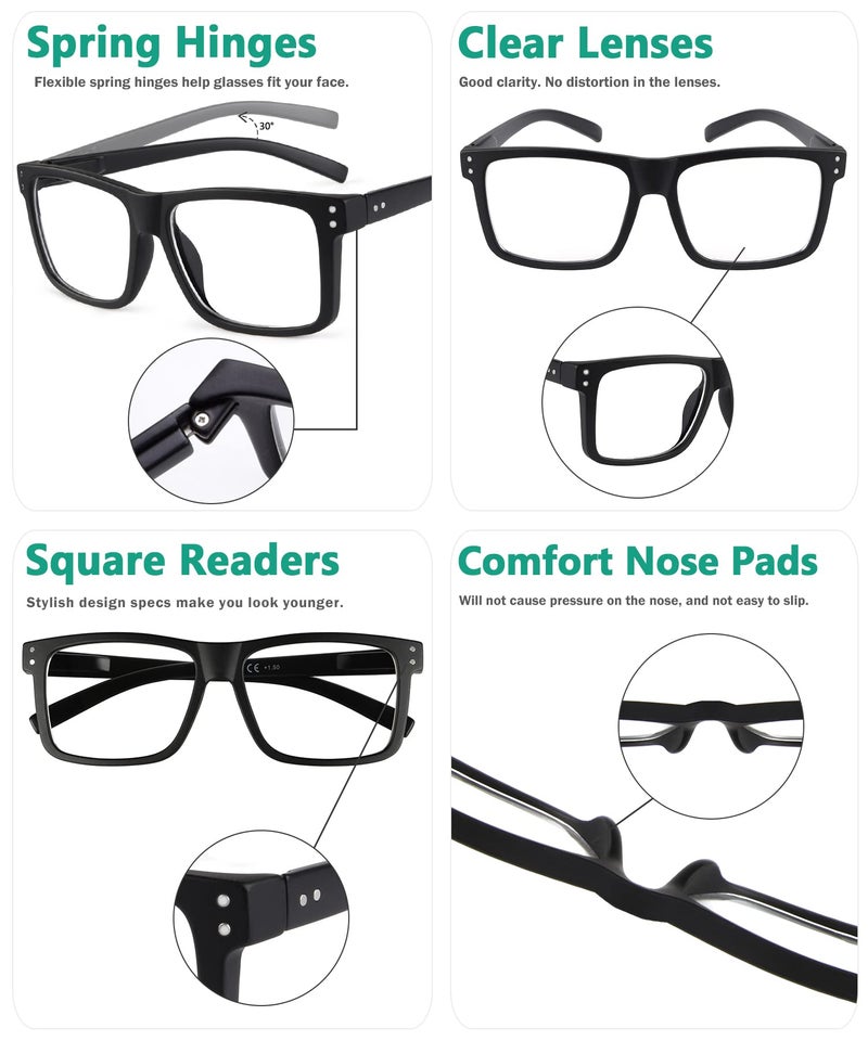 Eyekepper 5-pack Oversized Reading Glasses Square Large Frame Readers for Men and Women - Black +1.75 - Image 5