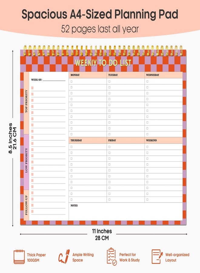 Taja Weekly To Do List Notepad-Weekly Desk Planner with 52 Undated Sheets (8.5"×11") for Work and Home Use, Perfect for Women & Man - Sunset Checkered - Image 3
