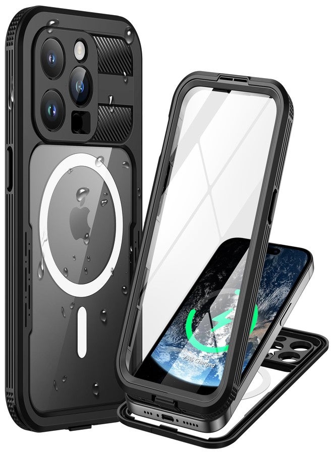 جراب Lanhiem المغناطيسي لهاتف iPhone 15 Pro، جراب مقاوم للماء والغبار بمعيار IP68، [متوافق مع Magsafe] [واقي شاشة مدمج] غطاء هاتف متين وعالي التحمل لكامل الجسم، 6.1 بوصة، أسود - Image 1