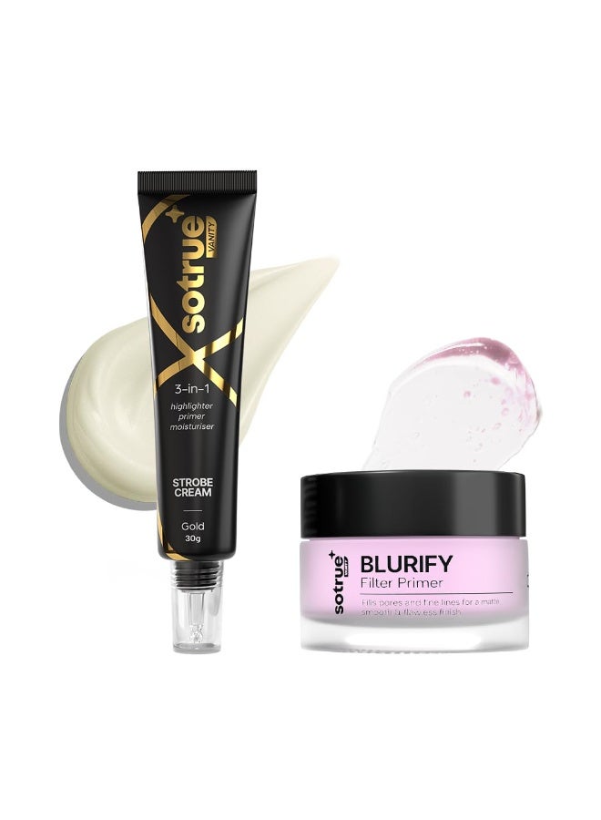 So True Sotrue Blurify Face Primer 15g + Strobe Cream 30g Gold Combo | Smooth Makeup Base & Radiant Glow | Hydrating, Lightweight & Non-Sticky | For All Skin Types - Image 1