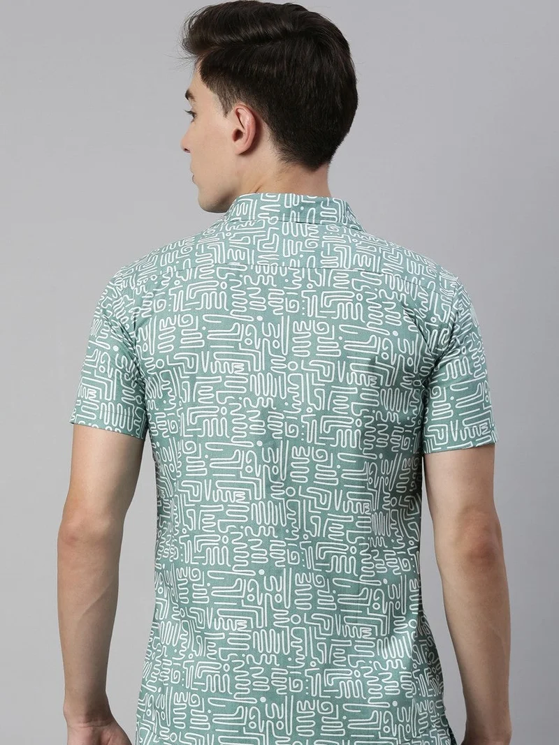 جوفن قميص كاجوال رجالي مطبوع أزرق مخضر