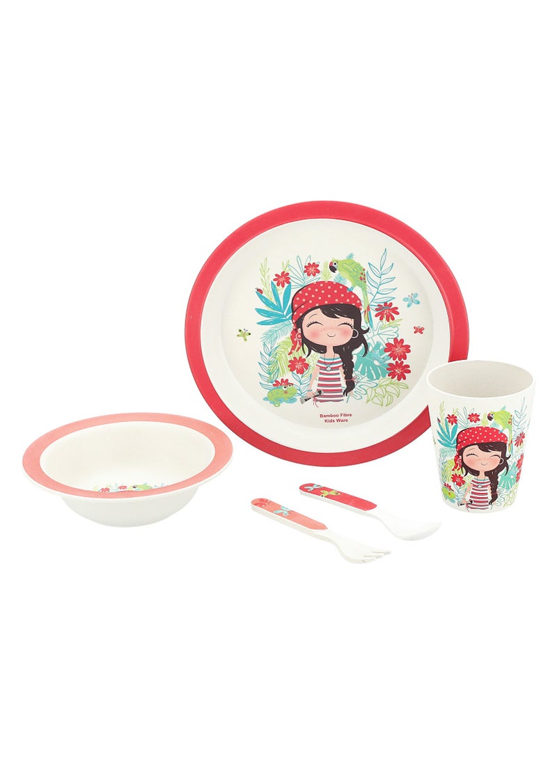 ALBERTO 5 Pieces Kids Dinner Set Jungle Girl Design  - Image 1