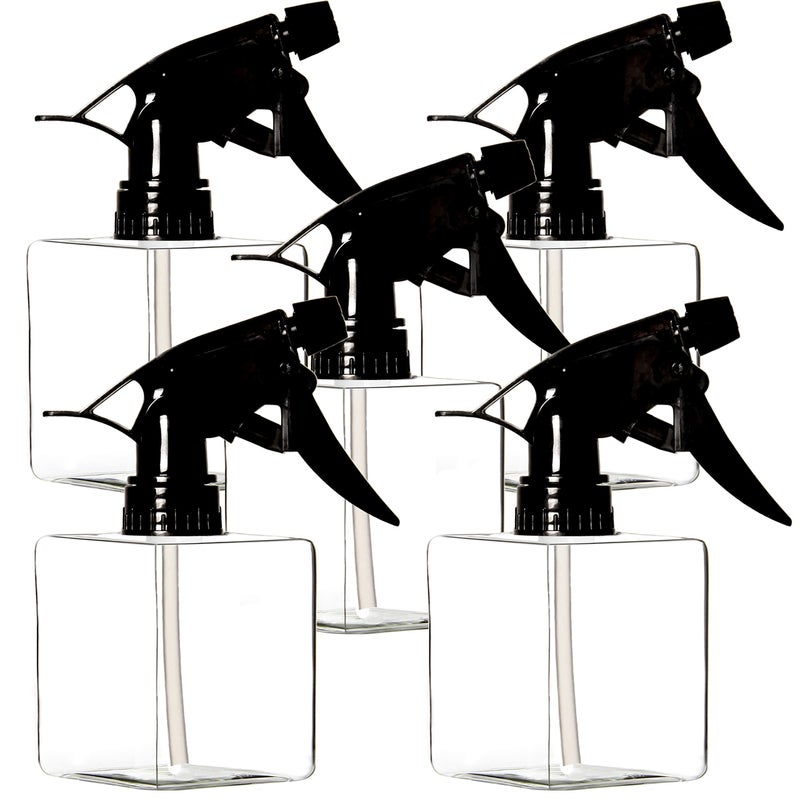 Youngever 5 Pack Empty Plastic Spray Bottles Square Spray Bottles for Hair and Cleaning Solutions 12 Ounce