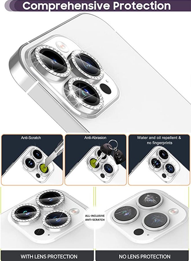 iphone 12 Pro Diamond HD Camera Lens Protector, AR electroplated Scratch proof diamond film, Clear Tempered Glass Camera Cover Screen Protector, Full Fit Lens Belt drill Ring Cover (silver) - Image 3